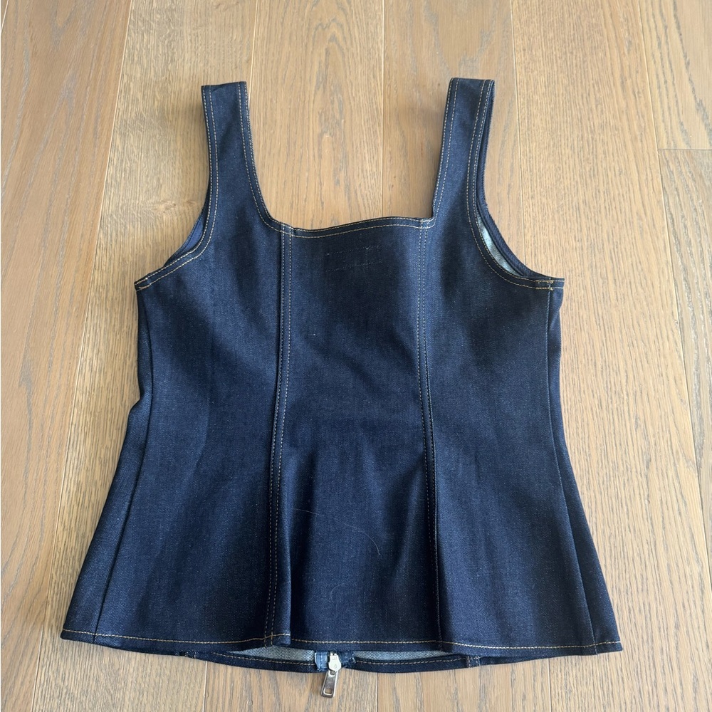 Zara Dark Blue Denim Zip-Front Camisole - Picture 6 of 6